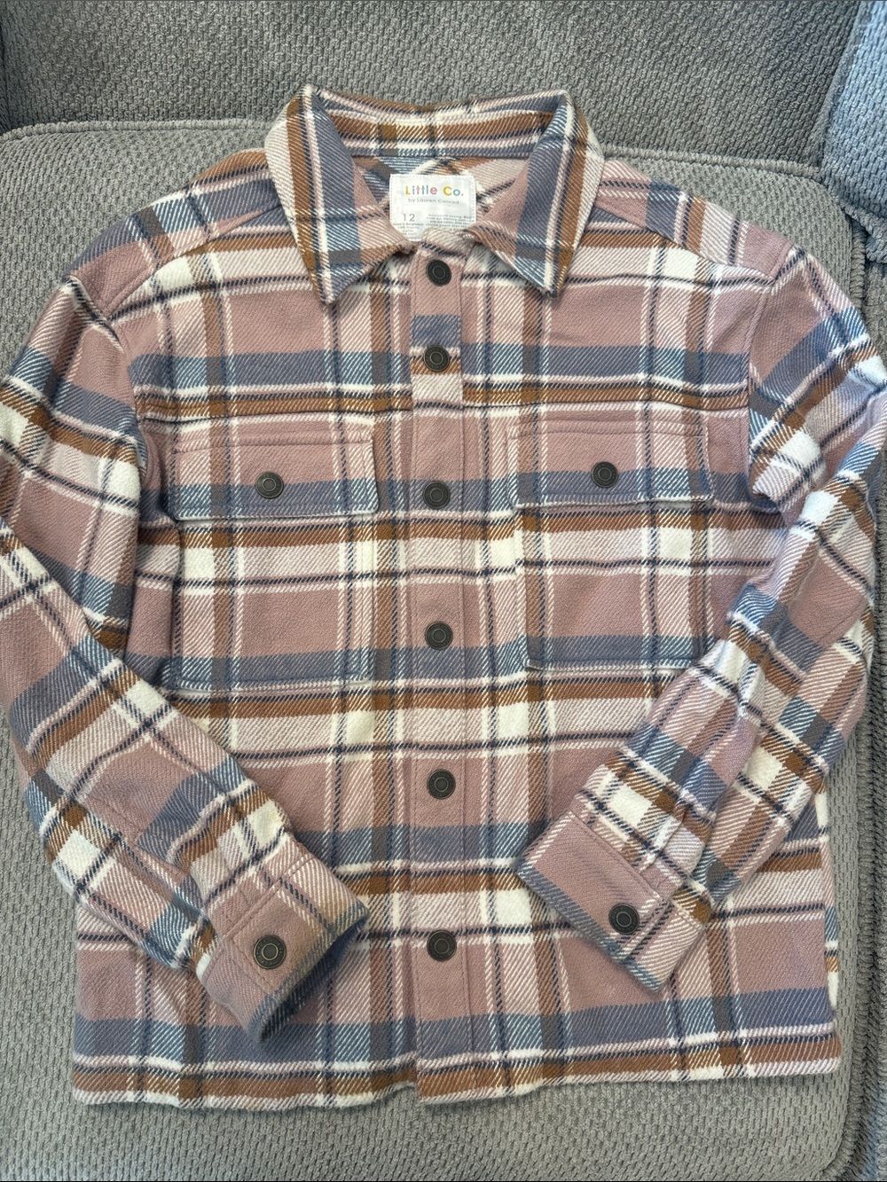Little co Girls Pink Plaid Button-Up Jacket